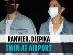 Ranveer Singh, Deepika Padukone twin at airport as they jet out of Mumbai