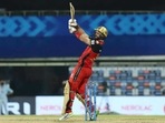 RCB's Glenn Maxwell plays a shot during IPL 2021 match against SRH