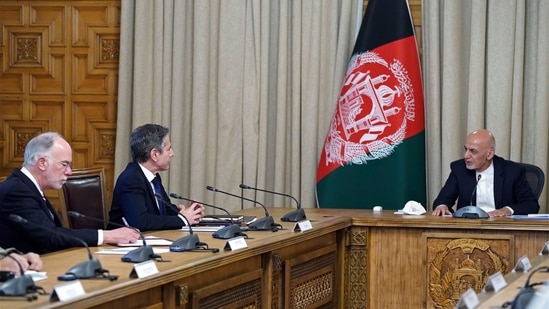 Afghan President Ashraf Ghani, right, meets with US Secretary of State Antony Blinken at the presidential palace in Kabul, Afghanistan. (AP) Afghan President Ashraf Ghani, right, meets with US Secretary of State Antony Blinken at the presidential palace in Kabul, Afghanistan. (AP)