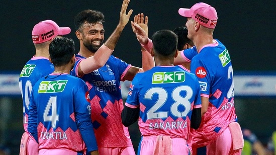 Jaydev Unadkat of Rajasthan Royals celebrates after takes a wicket of Ajinkya Rahane.(PTI) Jaydev Unadkat of Rajasthan Royals celebrates after takes a wicket of Ajinkya Rahane.(PTI)
