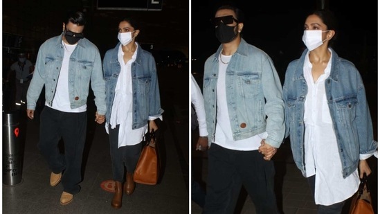 Ranveer Singh and Deepika Padukone at the Mumbai airport on Wednesday.(Varinder Chawla)