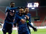 Europa League - Quarter Final Second Leg - Slavia Prague v Arsenal - Sinobo Stadium, Prague, Czech Republic - April 15, 2021 Arsenal's Alexandre Lacazette celebrates scoring their second goal with teammates 