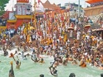 More than 1,700 people have tested positive for Covid-19 in the Haridwar's Kumbh Mela area from April 10 to 14. (ANI Photo) More than 1,700 people have tested positive for Covid-19 in the Haridwar's Kumbh Mela area from April 10 to 14. (ANI Photo)