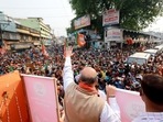 Union home minister Amit Shah during a roadshow in West Bengal on Friday. (ANI Photo)