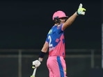 Chris Morris of Rajasthan Royals celebrates his team's win in the Indian Premier League cricket match against Delhi Capitals at the Wankhede Stadium in Mumbai, Thursday, April 15, 2021.(PTI) Chris Morris of Rajasthan Royals celebrates his team's win in the Indian Premier League cricket match against Delhi Capitals at the Wankhede Stadium in Mumbai, Thursday, April 15, 2021.(PTI)
