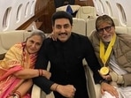 Abhishek Bachchan with his parents, Amitabh and Jaya Bachchan.