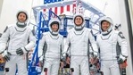 This undated photo made available by SpaceX in April 2021 shows the crew for its third astronaut launch to the International Space Station, during a training session at the SpaceX training facility in Hawthorne, Calif. From the left are mission specialist Thomas Pesquet of the European Space Agency, pilot Megan McArthur and commander Shane Kimbrough of Nasa, and mission specialist Akihiko Hoshide of the Japan Aerospace Exploration Agency. (SpaceX via AP) This undated photo made available by SpaceX in April 2021 shows the crew for its third astronaut launch to the International Space Station, during a training session at the SpaceX training facility in Hawthorne, Calif. From the left are mission specialist Thomas Pesquet of the European Space Agency, pilot Megan McArthur and commander Shane Kimbrough of Nasa, and mission specialist Akihiko Hoshide of the Japan Aerospace Exploration Agency. (SpaceX via AP)