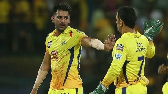 Deepak Chahar and CSK captain MS Dhoni. (IPL)