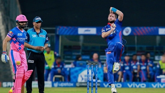 Chris Woakes of Delhi Capitals bowls during Indian Premier League cricket match between Rajasthan Royals and Delhi Capitals at the Wankhede Stadium in Mumbai, Thursday, April 15, 2021. (PTI) Chris Woakes of Delhi Capitals bowls during Indian Premier League cricket match between Rajasthan Royals and Delhi Capitals at the Wankhede Stadium in Mumbai, Thursday, April 15, 2021. (PTI)