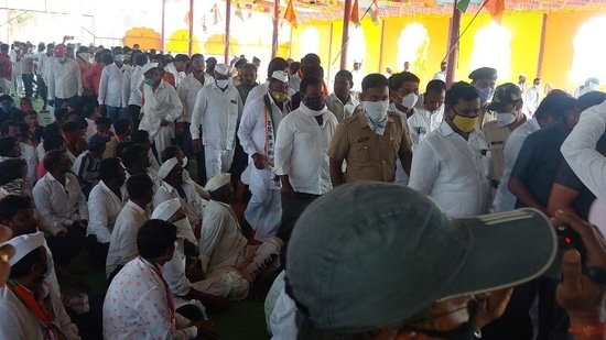 The event was attended by at least 100 persons in a packed auditorium in Pandharpur. (HT Photo) The event was attended by at least 100 persons in a packed auditorium in Pandharpur. (HT Photo)