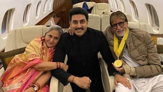 Abhishek Bachchan with his parents, Amitabh and Jaya Bachchan.