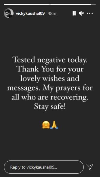 On Instagram Stories, he shared a note against a grey background, "Tested negative today."