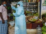A health worker taking a swab sample from a shopkeeper for a RT-PCR Covid-19 coronavirus test in Chennai on April 10. As per the health ministry, 10 states - Maharashtra, Chhattisgarh, Uttar Pradesh, Delhi, Karnataka, Tamil Nadu, Kerala, Madhya Pradesh, Gujarat and Rajasthan - are showing a steep rise in daily Covid-19 cases. They accounted for 82.82% of the new infections on April 10. A health worker taking a swab sample from a shopkeeper for a RT-PCR Covid-19 coronavirus test in Chennai on April 10. As per the health ministry, 10 states - Maharashtra, Chhattisgarh, Uttar Pradesh, Delhi, Karnataka, Tamil Nadu, Kerala, Madhya Pradesh, Gujarat and Rajasthan - are showing a steep rise in daily Covid-19 cases. They accounted for 82.82% of the new infections on April 10.