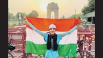 Khan set a new record on April 6, 2021, for fastest time by a woman along the Golden Quadrilateral. She covered 6,002 km in 110 days and 23 hours. (Vikas Saroha) Khan set a new record on April 6, 2021, for fastest time by a woman along the Golden Quadrilateral. She covered 6,002 km in 110 days and 23 hours. (Vikas Saroha)
