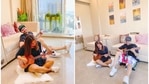 Neha Kakkar and Rohanpreet Singh at their home in Mumbai. Neha Kakkar and Rohanpreet Singh at their home in Mumbai.