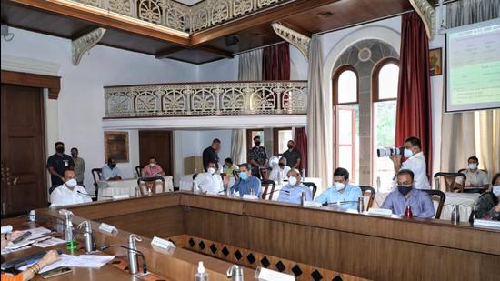 Ajit Pawar chaired a Covid review meeting at Council Hall in Pune on Friday. (HT PHOTO)