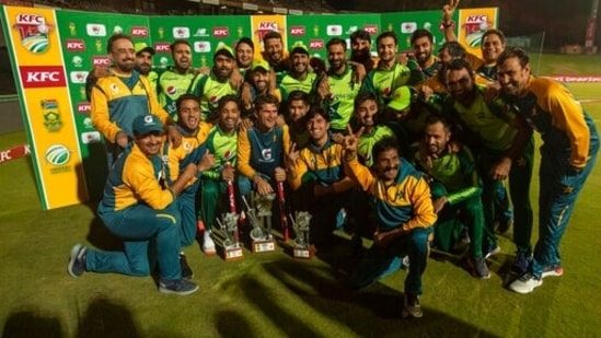 Pakistan players celebrate after winning the fourth and final T20 cricket match between South Africa and Pakistan at Centurion Park in Pretoria, South Africa, Friday, April 16, 2021. Pakistan beat South Africa by 3 wickets to win the series 3-1. (AP) Pakistan players celebrate after winning the fourth and final T20 cricket match between South Africa and Pakistan at Centurion Park in Pretoria, South Africa, Friday, April 16, 2021. Pakistan beat South Africa by 3 wickets to win the series 3-1. (AP)