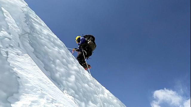 Jitendra Gaware climbing Mt Annapurna -1 during the expedition. (HT PHOTO) Jitendra Gaware climbing Mt Annapurna -1 during the expedition. (HT PHOTO)