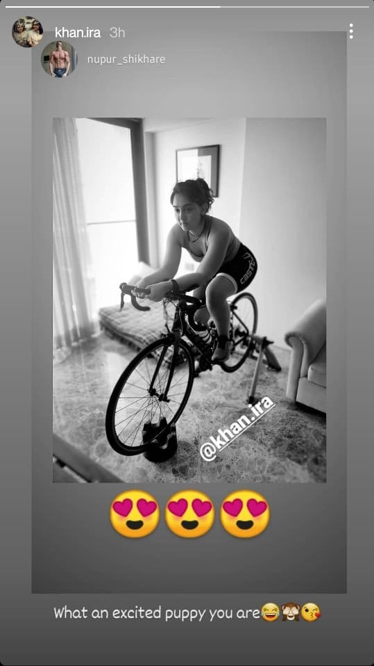 Nupur Shikhare shares a picture of Ira Khan exercising. Nupur Shikhare shares a picture of Ira Khan exercising.