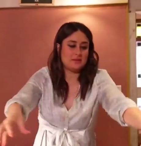 Kareena bakes her pizza base.
