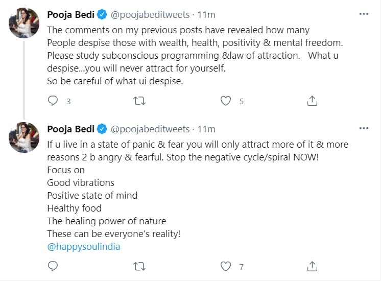 A screengrab of Pooja Bedi's tweet.