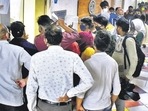 People queue up to buy Remdesivir at a store run by the Chemists Association of Pune District, near Bajirao road in Pune. (Kalpesh Nukte/HT PHOTO)