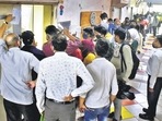 People queue up to buy Remdesivir at a store run by the Chemists Association of Pune District. (Kalpesh Nukte/HT PHOTO)
