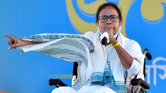 Mamata Banerjee accused Modi of exporting vaccines to other countries to boost his image in the international arena while there was a scarcity in his own nation. (ANI PHOTO.)(HT_PRINT) Mamata Banerjee accused Modi of exporting vaccines to other countries to boost his image in the international arena while there was a scarcity in his own nation. (ANI PHOTO.)(HT_PRINT)