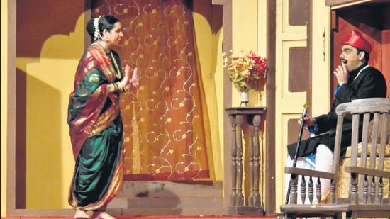 A still from “Sangeet Saunshaykallol” by Govind Ballal Deval, a five-act play with 50 songs. (HT PHOTO) A still from “Sangeet Saunshaykallol” by Govind Ballal Deval, a five-act play with 50 songs. (HT PHOTO)