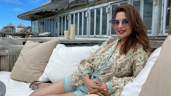Madhuri Dixt also jetted off to the Maldives for vacation with her family, 