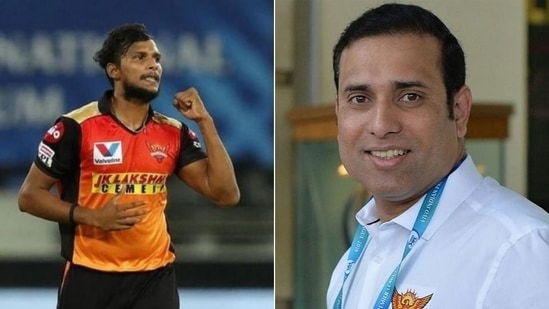 SRH bowler T Natarajan (L), VVS Laxman (R)(HT Collage)