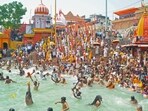 At least 2,000 devotees have tested Covid-19 positive at Kumbh in around a week’s time.(ANI Photo)