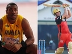 Jamaican Sprinter Yohan Blake (L), RCB's AB de Villiers (R)