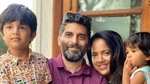 Sameera Reddy with husband Akshai and kids - Hans and Nyra. Sameera Reddy with husband Akshai and kids - Hans and Nyra.