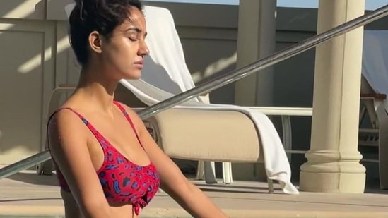 Disha loves her pink and purple animal print bikini and has posted pictures of herself in it several times to her social media.  (Instagram)