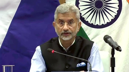 External Affairs Minister Dr. S Jaishankar addresses while issuing the joint statement with his Russian counterpart Sergey Lavrov in New Delhi on Tuesday. (ANI Photo)