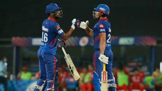 DC batsmen Shikhar Dhawan (L), Marcus Stoinis (R)(IPL)