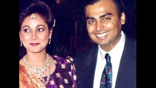 The image shared by Tina Ambani shows her with brother-in-law Mukesh Ambani(Instagram/@tinaambaniofficial)