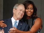 The duo grabbed headlines when George W. Bush handed cough drops to Michelle Obama at the memorial service for late Senator John McCain. The duo grabbed headlines when George W. Bush handed cough drops to Michelle Obama at the memorial service for late Senator John McCain.