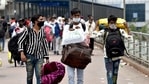 Migrant workers arrive at Kaushambi Anand Vihar Bus Terminal to leave for their home town after the six-day lockdown imposed by the Delhi government amid the rise in coronavirus cases, New Delhi, (ANI) Migrant workers arrive at Kaushambi Anand Vihar Bus Terminal to leave for their home town after the six-day lockdown imposed by the Delhi government amid the rise in coronavirus cases, New Delhi, (ANI)