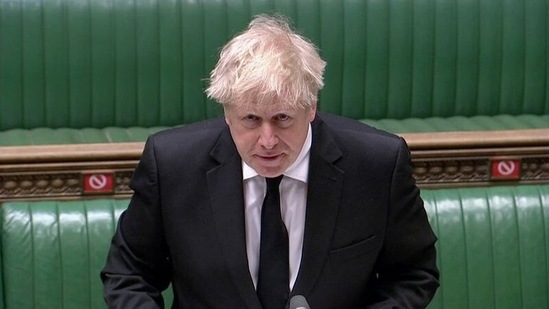 FILE PHOTO: Britain's Prime Minister Boris Johnson speaks during the weekly question time debate in Parliament, amid the coronavirus disease (COVID-19) pandemic, in London, Britain, April 14, 2021, in this screen grab taken from video. Reuters TV via REUTERS(REUTERS)