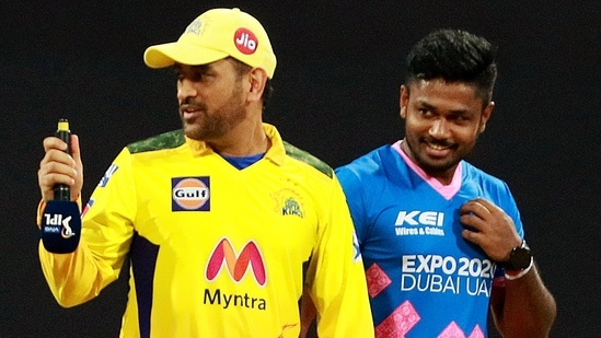 Mahendra Singh Dhoni Captain of Chennai Super Kings and Sanju Samson (c) of Rajasthan Royals at toss during the match between the Chennai Super Kings and the Rajasthan Royals at the Wankhede Stadium in Mumbai on Monday. (ANI Photo/IPL Twitter) Mahendra Singh Dhoni Captain of Chennai Super Kings and Sanju Samson (c) of Rajasthan Royals at toss during the match between the Chennai Super Kings and the Rajasthan Royals at the Wankhede Stadium in Mumbai on Monday. (ANI Photo/IPL Twitter)