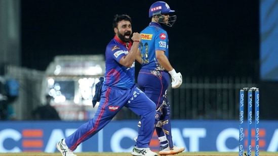 Amit Mishra of Delhi Capitals celebrates. (PTI)