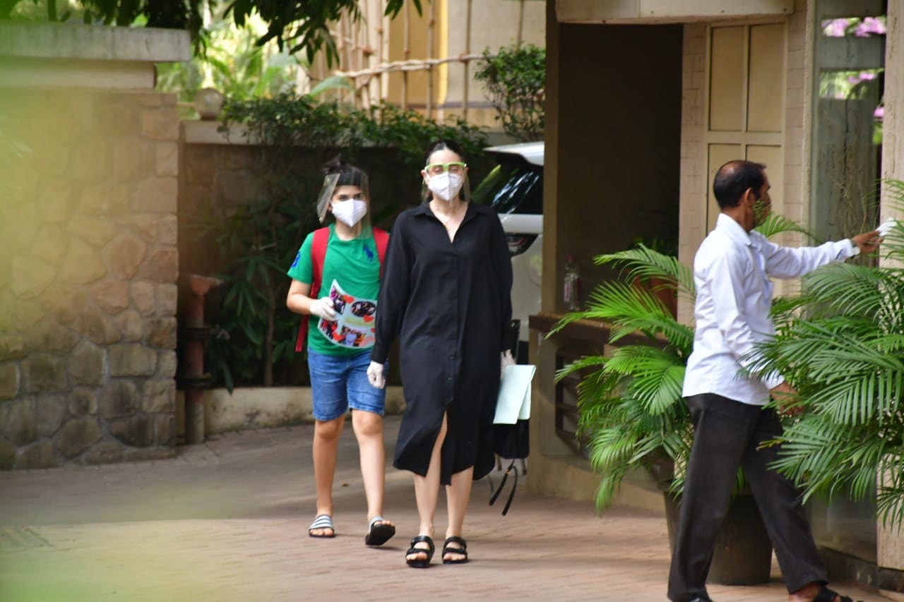 Karisma Kapoor and her son, holding a card in his hand, at Kareena Kapoor's home. (Varinder Chawla) Karisma Kapoor and her son, holding a card in his hand, at Kareena Kapoor's home. (Varinder Chawla)