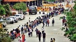 A queue of migrant workers outside the Anand Vihar Railway Station on Tuesday.(Amal KS/HT Photo) A queue of migrant workers outside the Anand Vihar Railway Station on Tuesday.(Amal KS/HT Photo)