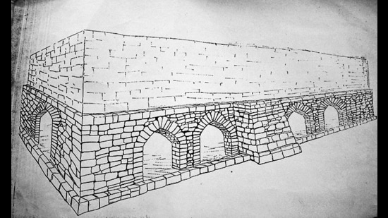 Conjectural drawing of the Sarai inside the Killa-e-Hissar fort of the Bahamani period in Pune. (HT PHOTO) Conjectural drawing of the Sarai inside the Killa-e-Hissar fort of the Bahamani period in Pune. (HT PHOTO)