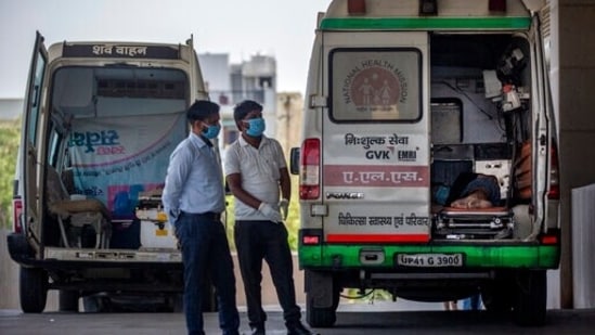 A Covid-19 patient is seen inside an ambulance outside specialized Covid-19 hospital. (AP File Photo) A Covid-19 patient is seen inside an ambulance outside specialized Covid-19 hospital. (AP File Photo)