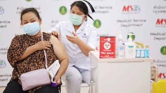 A person receives the second dose of Sinovac's Covid-19 vaccine at the Bang Khun Thian Geriatric Hospital in Bangkok, Thailand. (Reuters)
