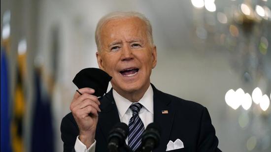 A file photo of US President Joe Biden during a prime-time address from the East Room of the White House in Washington, DC. (AP)