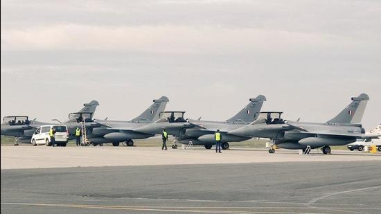 India ordered 36 warplanes from France in September 2016 for  ₹59,000 crore under a government-to-government deal. The arrival of the four jets will enable the completion of the first squadron of these fighters in Ambala and prepare for raising the second squadron at Hasimara in West Bengal. (TWITTER/@Indian_Embassy.)